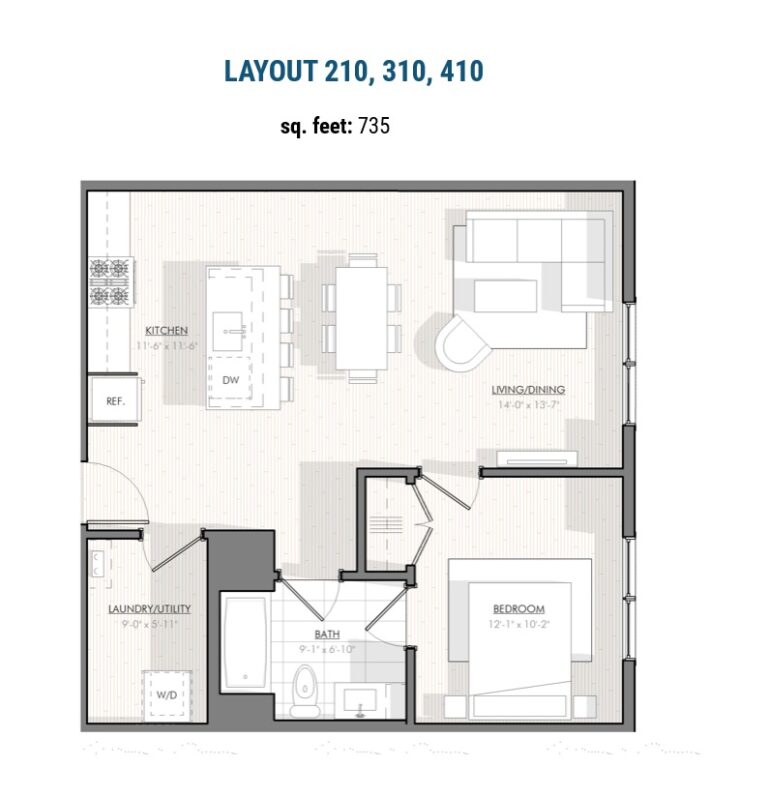 Hillside Floor Plan - #310 - 1 bed